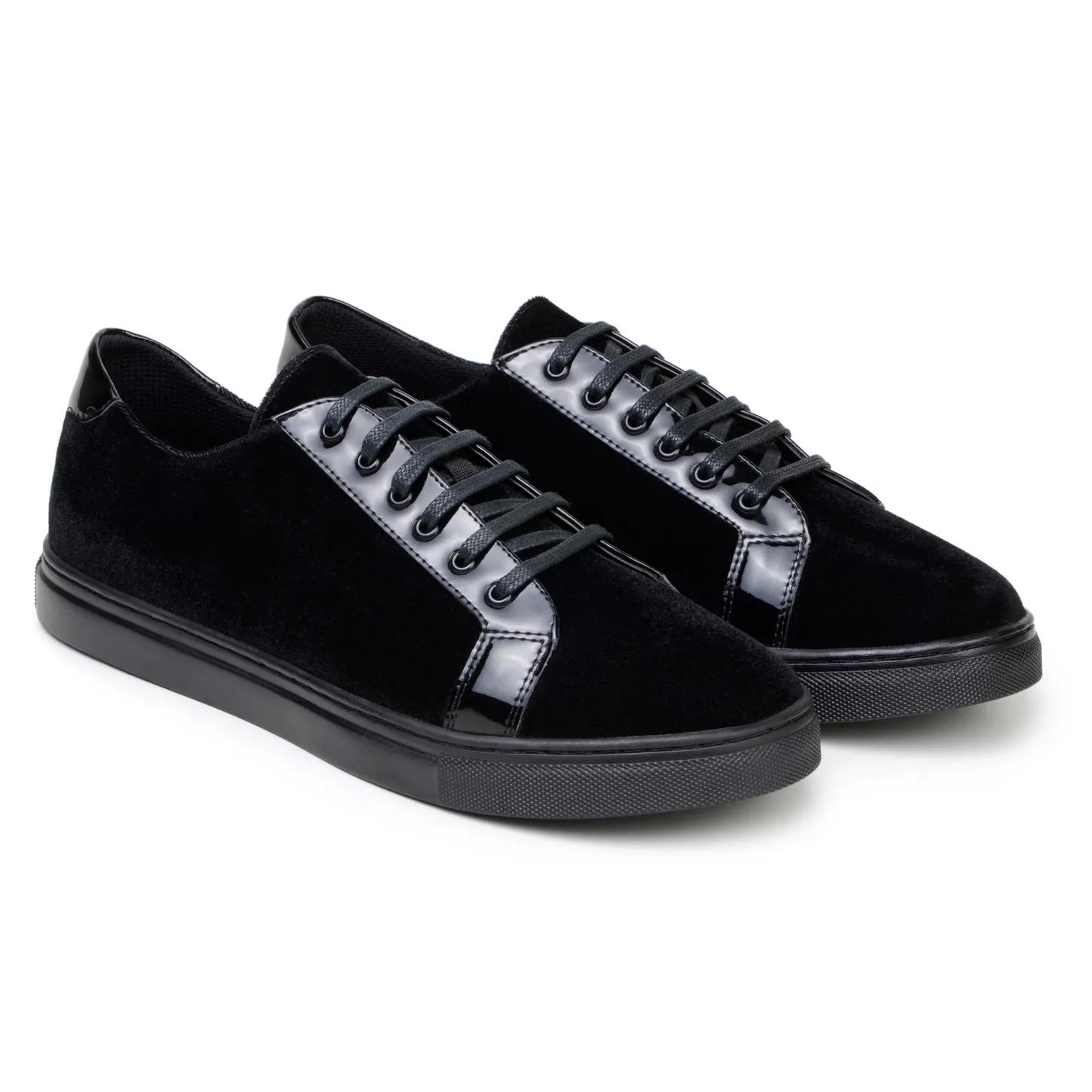 Belvedere Exotische Leder Schuhe Belvedere Teo in Schwarz Samt & Lackleder Sneakers