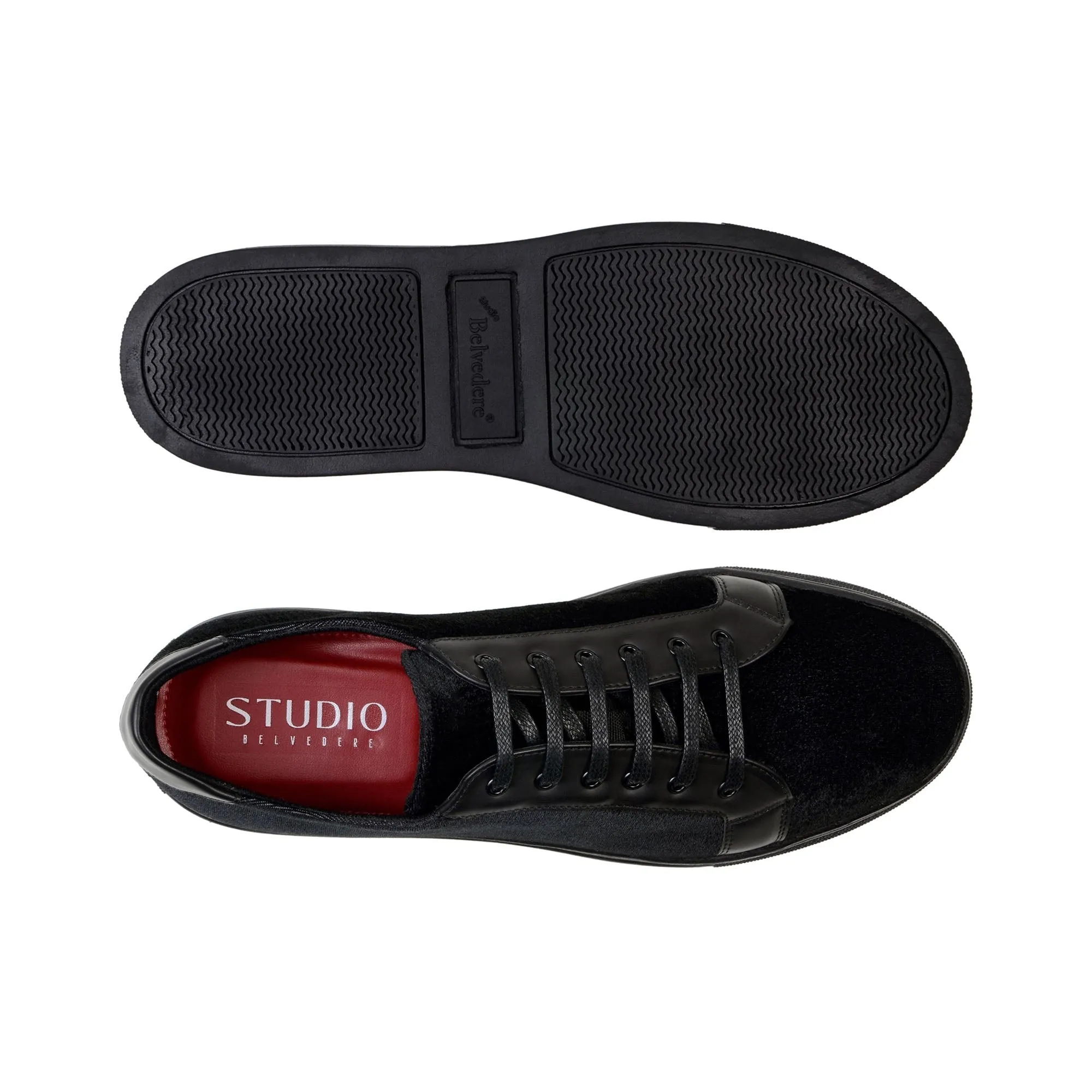 Belvedere Exotische Leder Schuhe Belvedere Teo in Schwarz Samt & Lackleder Sneakers