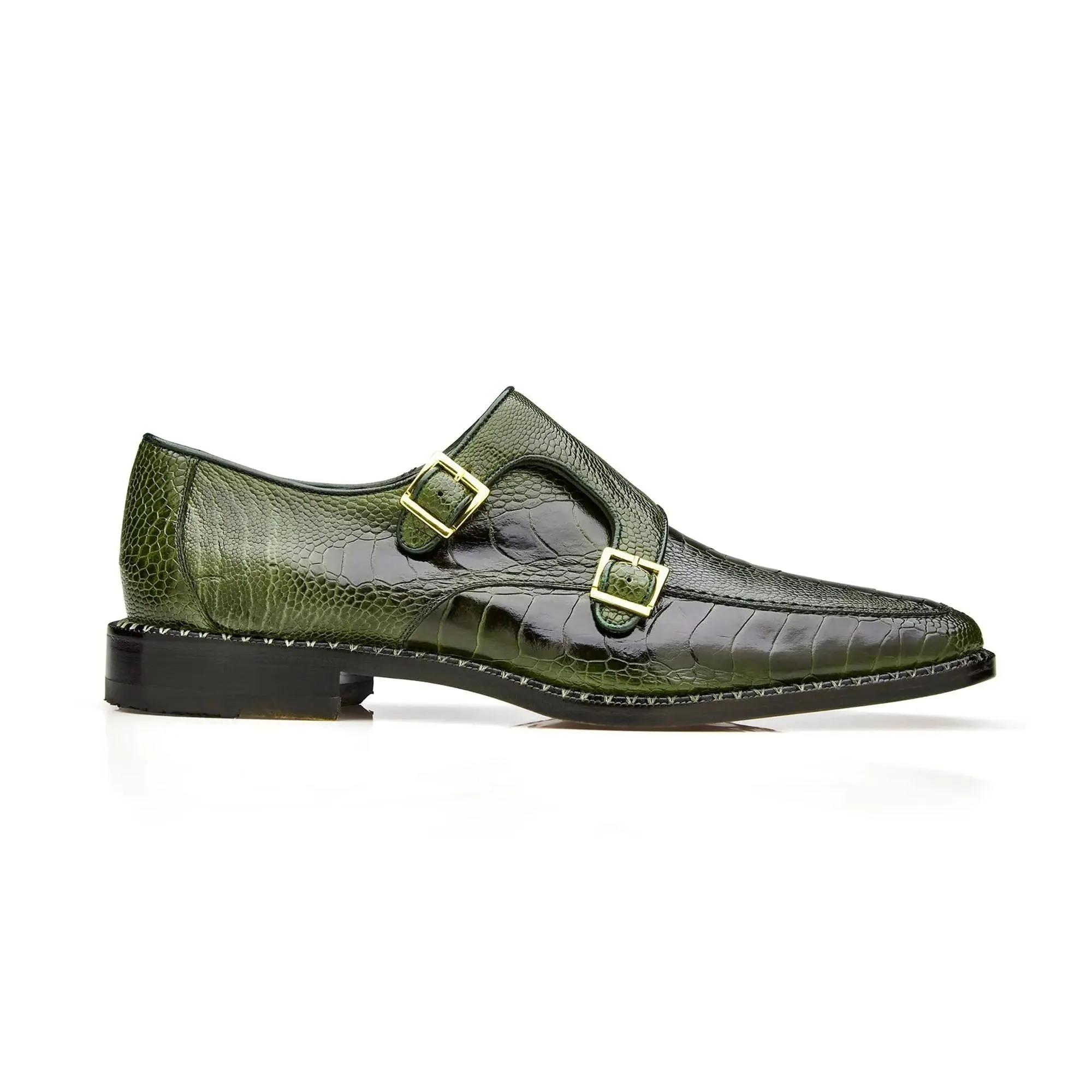 Belvedere Exotische Leder Schuhe Belvedere Valiente in Antik Forest Straußenbein Mönchsriemen