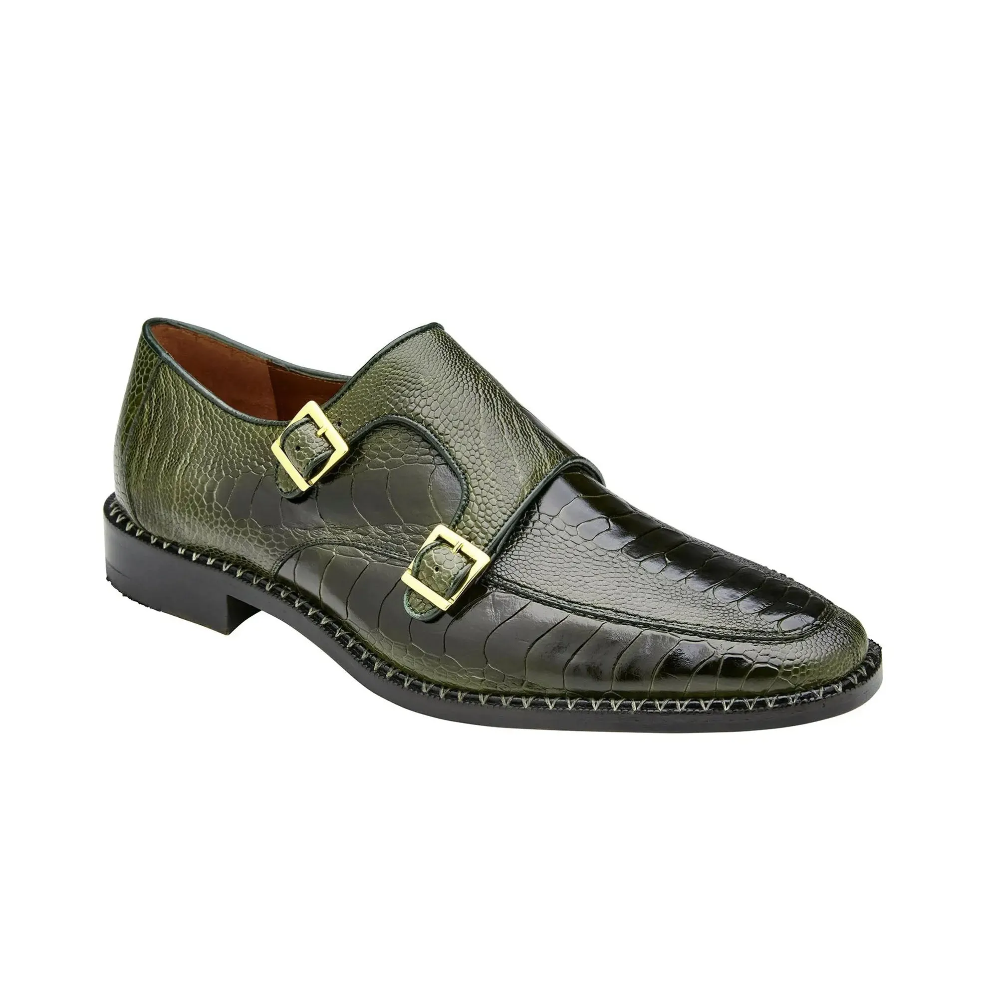 Belvedere Exotische Leder Schuhe Belvedere Valiente in Antik Forest Straußenbein Mönchsriemen