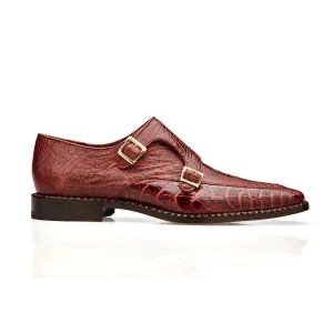 Belvedere Exotische Leder Schuhe Belvedere Valiente in Antik Rost Straußenbein Mönchsschnallen