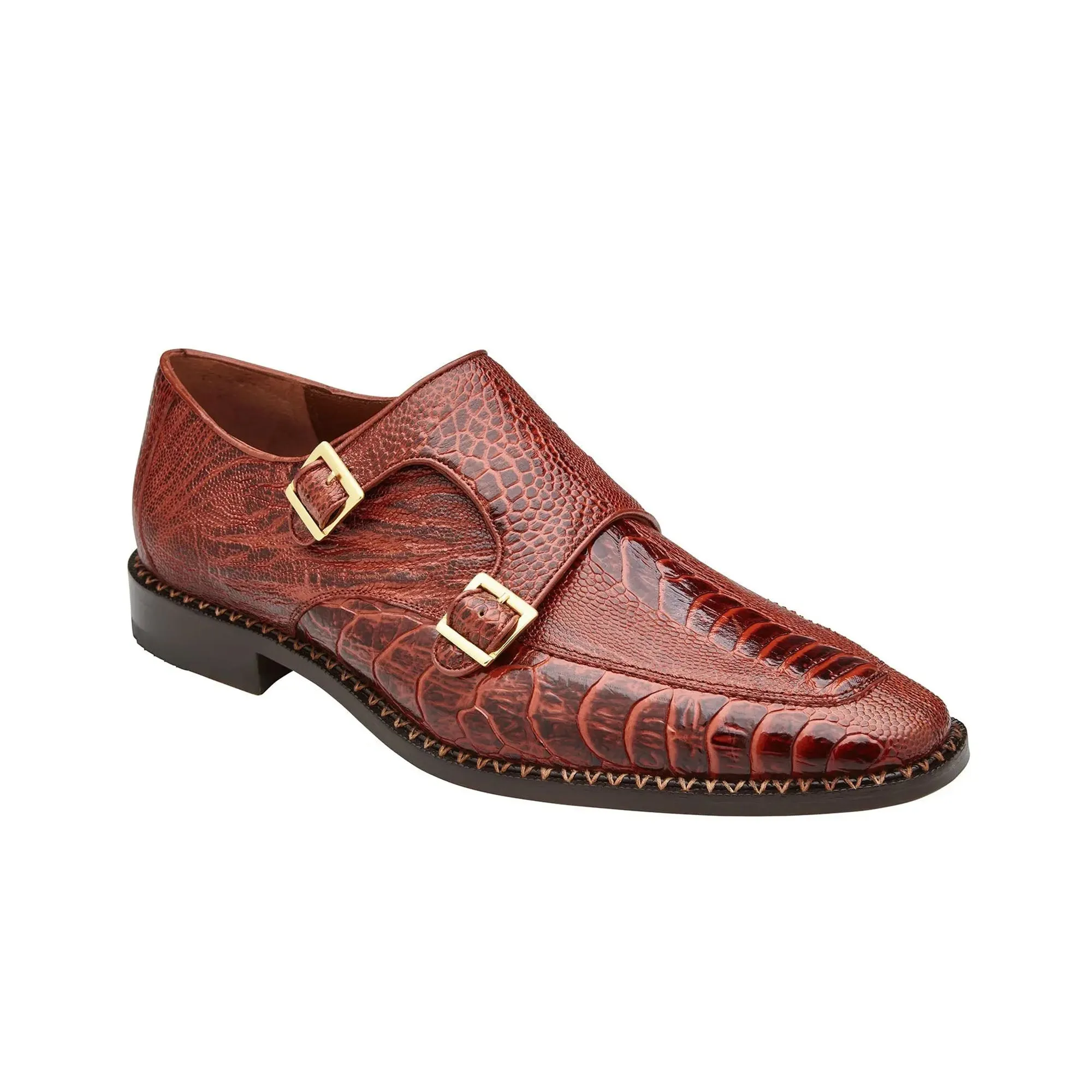 Belvedere Exotische Leder Schuhe Belvedere Valiente in Antik Rost Straußenbein Mönchsschnallen