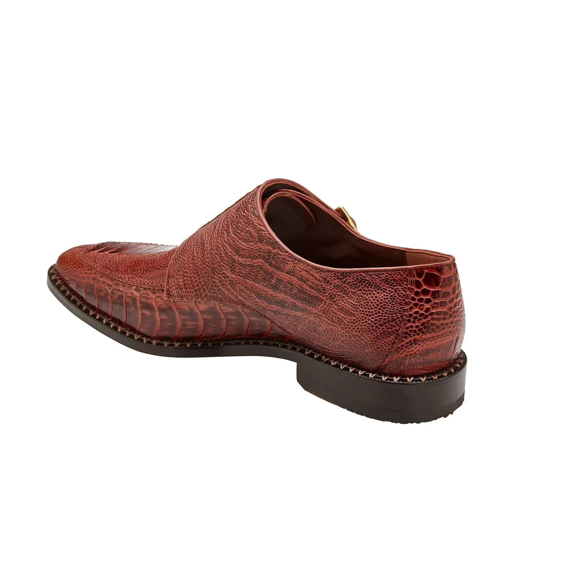 Belvedere Exotische Leder Schuhe Belvedere Valiente in Antik Rost Straußenbein Mönchsschnallen