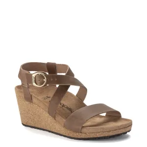 Birkenstock Damen Sibyl Keil-Sandalette aus geöltem Nubuk in Cognac