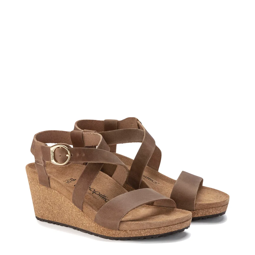 Birkenstock Damen Sibyl Keil-Sandalette aus geöltem Nubuk in Cognac