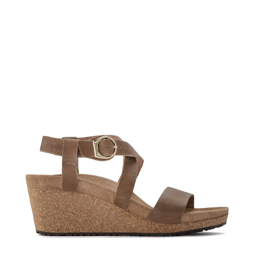 Birkenstock Damen Sibyl Keil-Sandalette aus geöltem Nubuk in Cognac