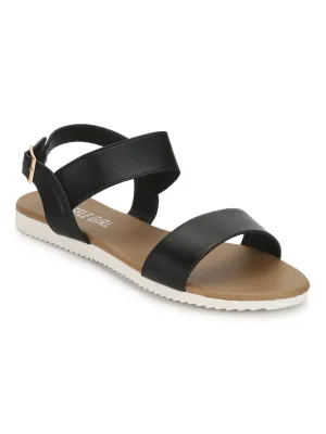 Schwarze Sandalen mit Knöchelriemen und Schlupfverschluss
