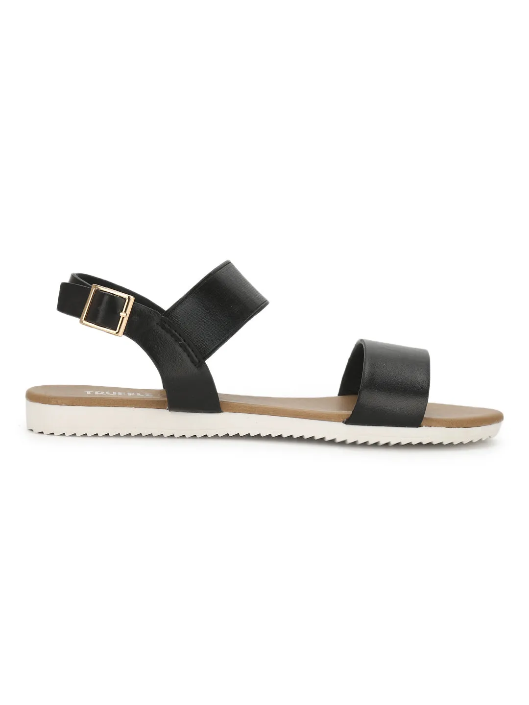 Schwarze Sandalen mit Knöchelriemen und Schlupfverschluss