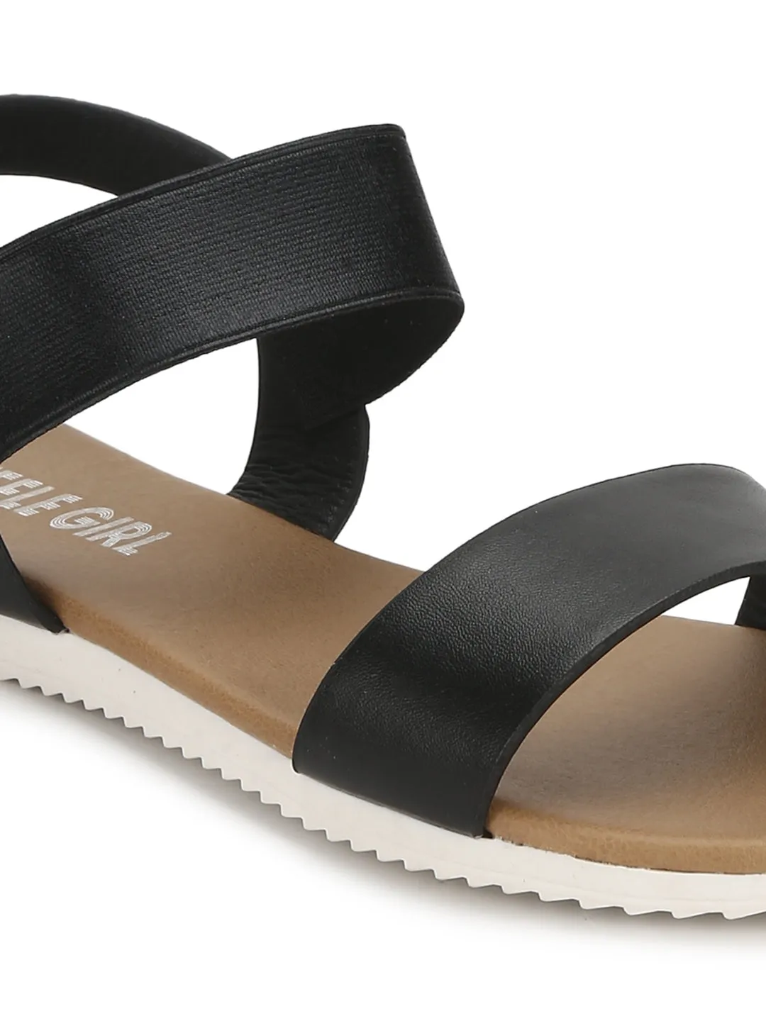 Schwarze Sandalen mit Knöchelriemen und Schlupfverschluss