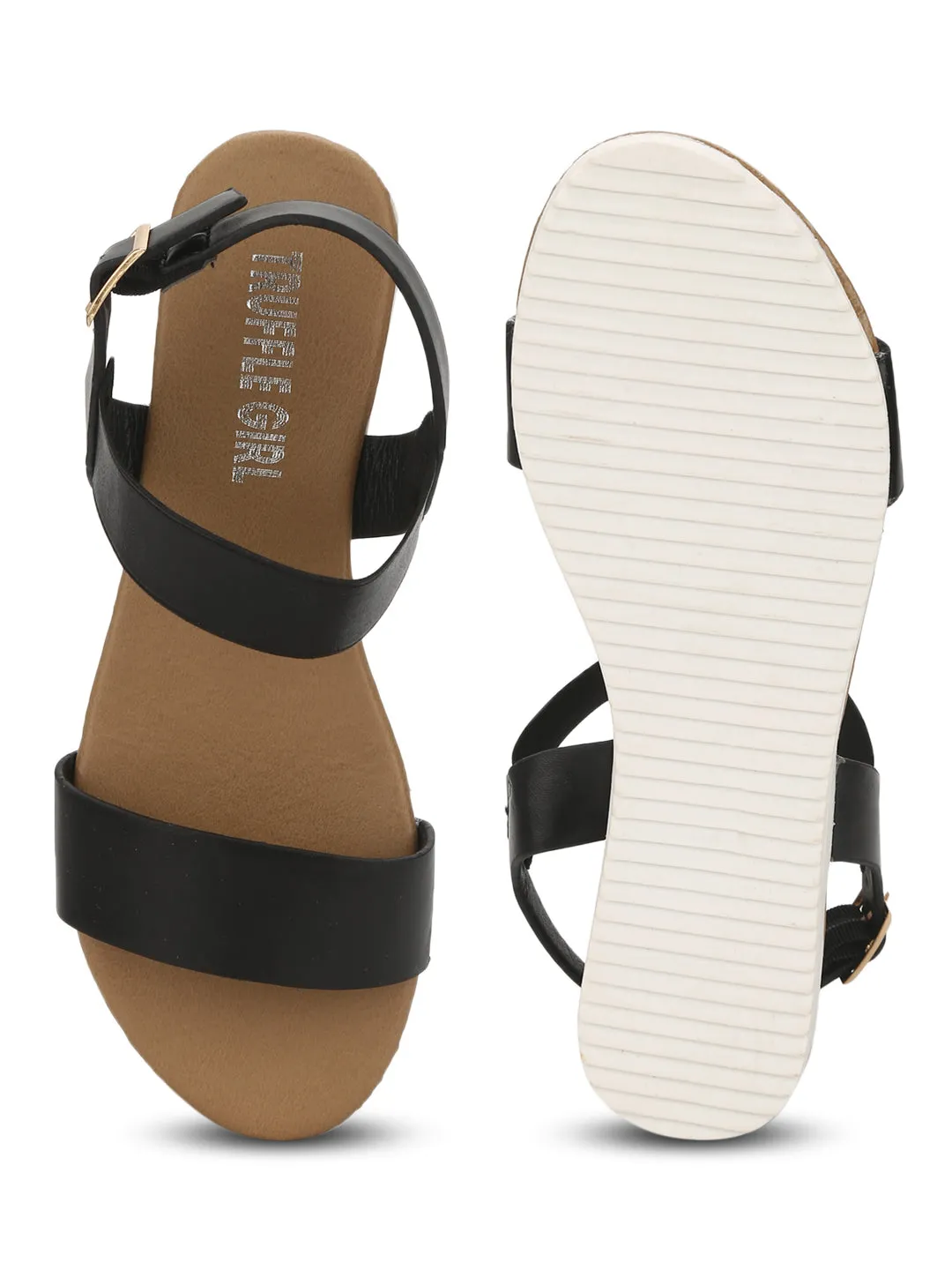 Schwarze Sandalen mit Knöchelriemen und Schlupfverschluss