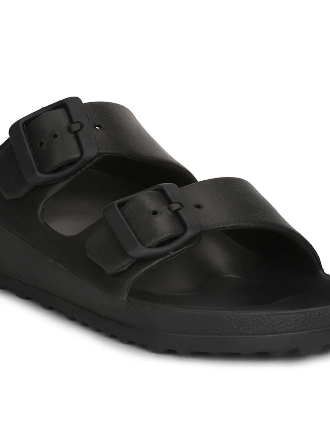 Schwarze Flache Schuhe mit Doppelriemen und Schlupffunktion