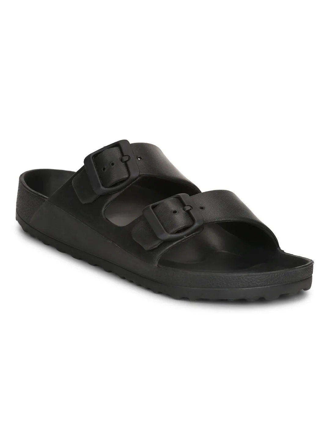 Schwarze Flache Schuhe mit Doppelriemen und Schlupffunktion