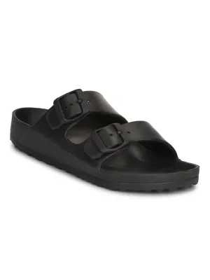 Schwarze Flache Schuhe mit Doppelriemen und Schlupffunktion