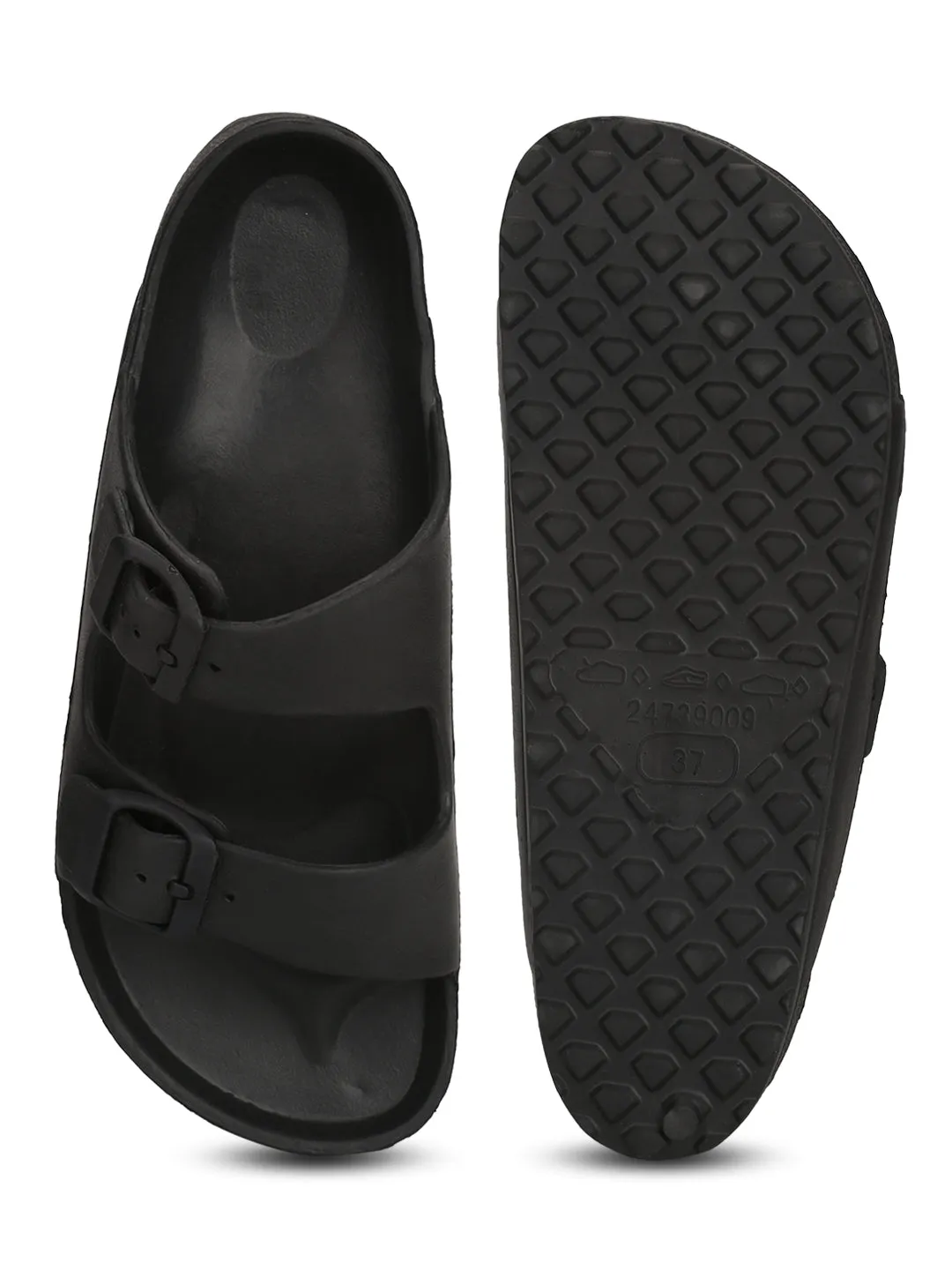 Schwarze Flache Schuhe mit Doppelriemen und Schlupffunktion
