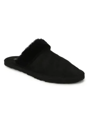 Schwarze Mikro-Fuzzy-Schlupfschuhe