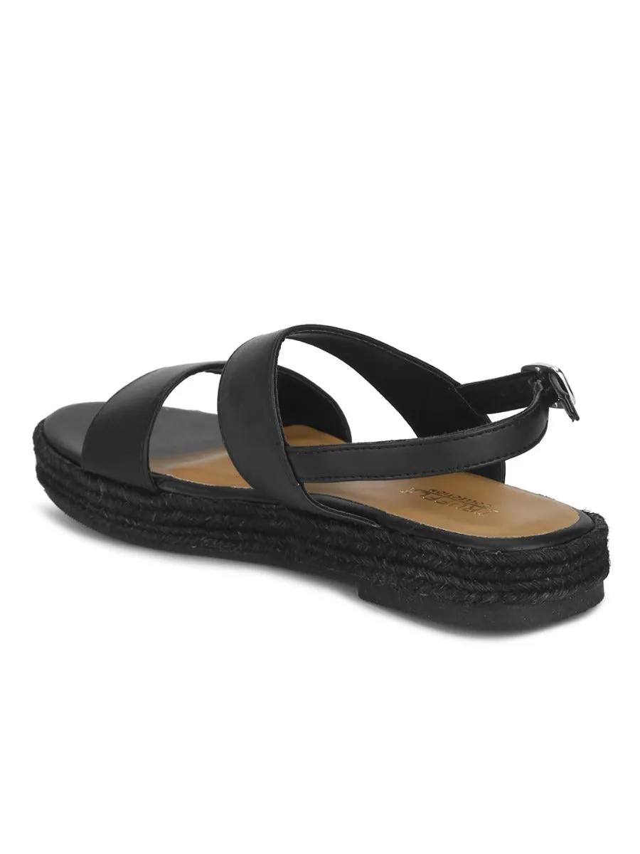 Schwarze PU-Jute-Espadrilles