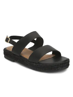 Schwarze PU-Jute-Espadrilles