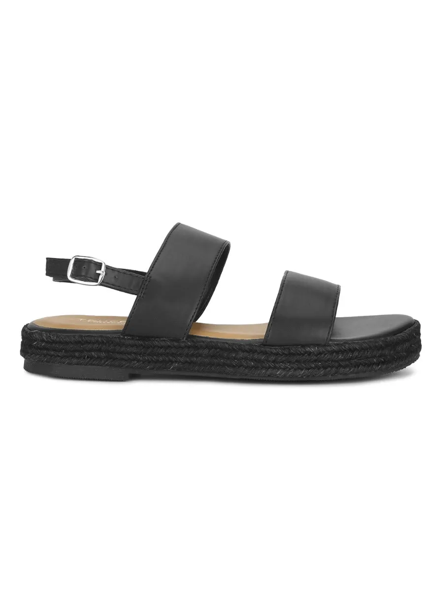 Schwarze PU-Jute-Espadrilles