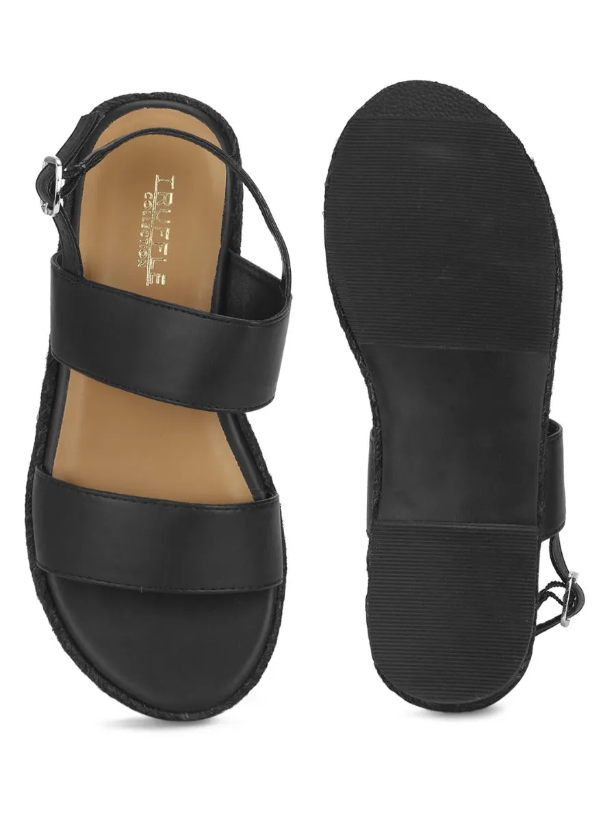 Schwarze PU-Jute-Espadrilles