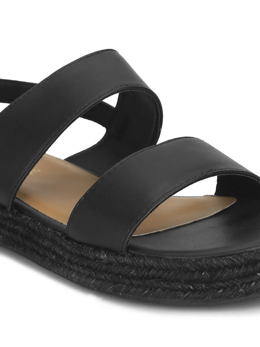 Schwarze PU-Jute-Espadrilles