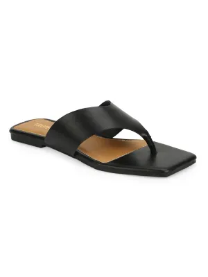 Schwarze PU Flip-Flops mit eckiger Spitze