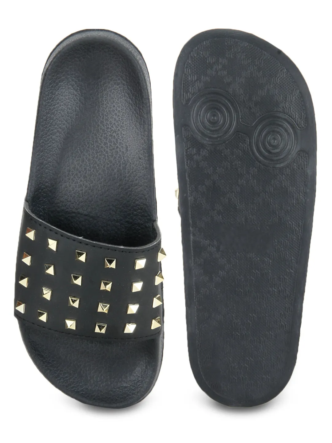 Schwarze PU-Slip-On Flats mit Nieten