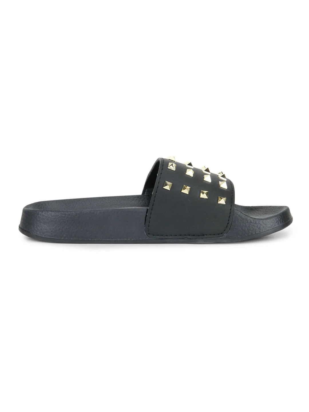 Schwarze PU-Slip-On Flats mit Nieten