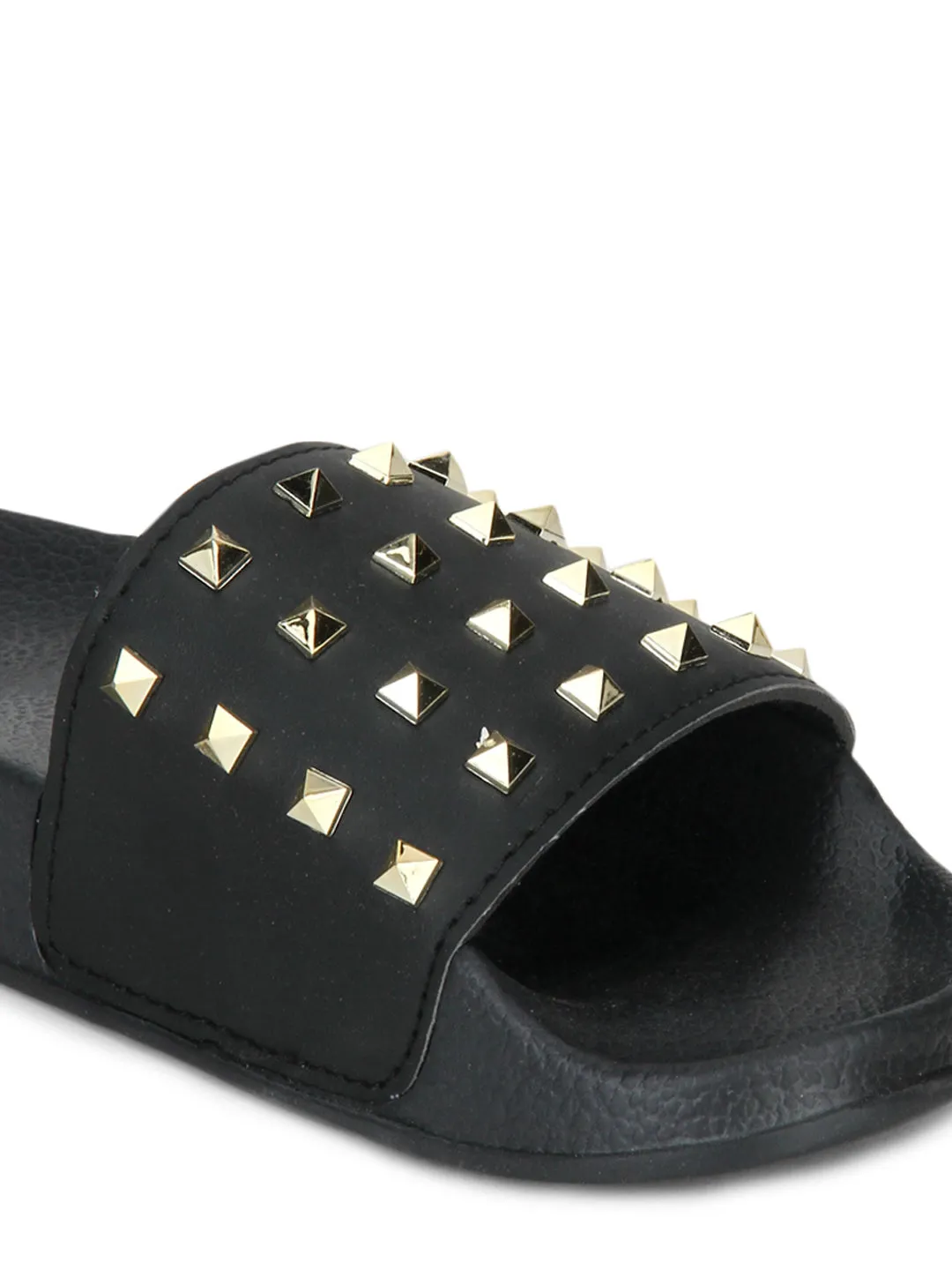 Schwarze PU-Slip-On Flats mit Nieten