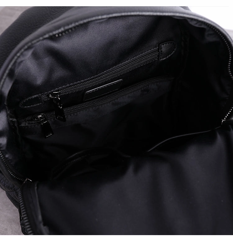 Schwarzer Leder Umhängetaschen-Rucksack für Damen, Niedlicher Schulrucksack, Schwarze Leder College-Tasche für Frauen