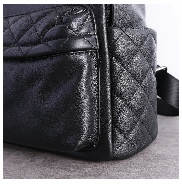 Schwarzer Leder Umhängetaschen-Rucksack für Damen, Niedlicher Schulrucksack, Schwarze Leder College-Tasche für Frauen