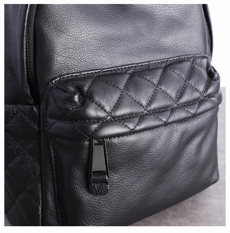 Schwarzer Leder Umhängetaschen-Rucksack für Damen, Niedlicher Schulrucksack, Schwarze Leder College-Tasche für Frauen