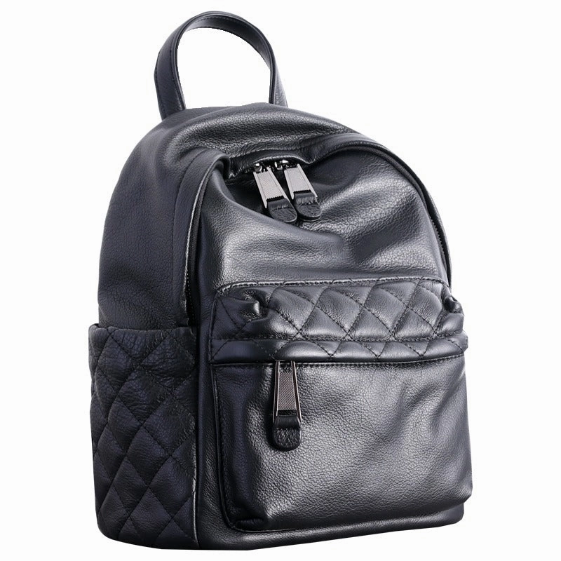 Schwarzer Leder Umhängetaschen-Rucksack für Damen, Niedlicher Schulrucksack, Schwarze Leder College-Tasche für Frauen
