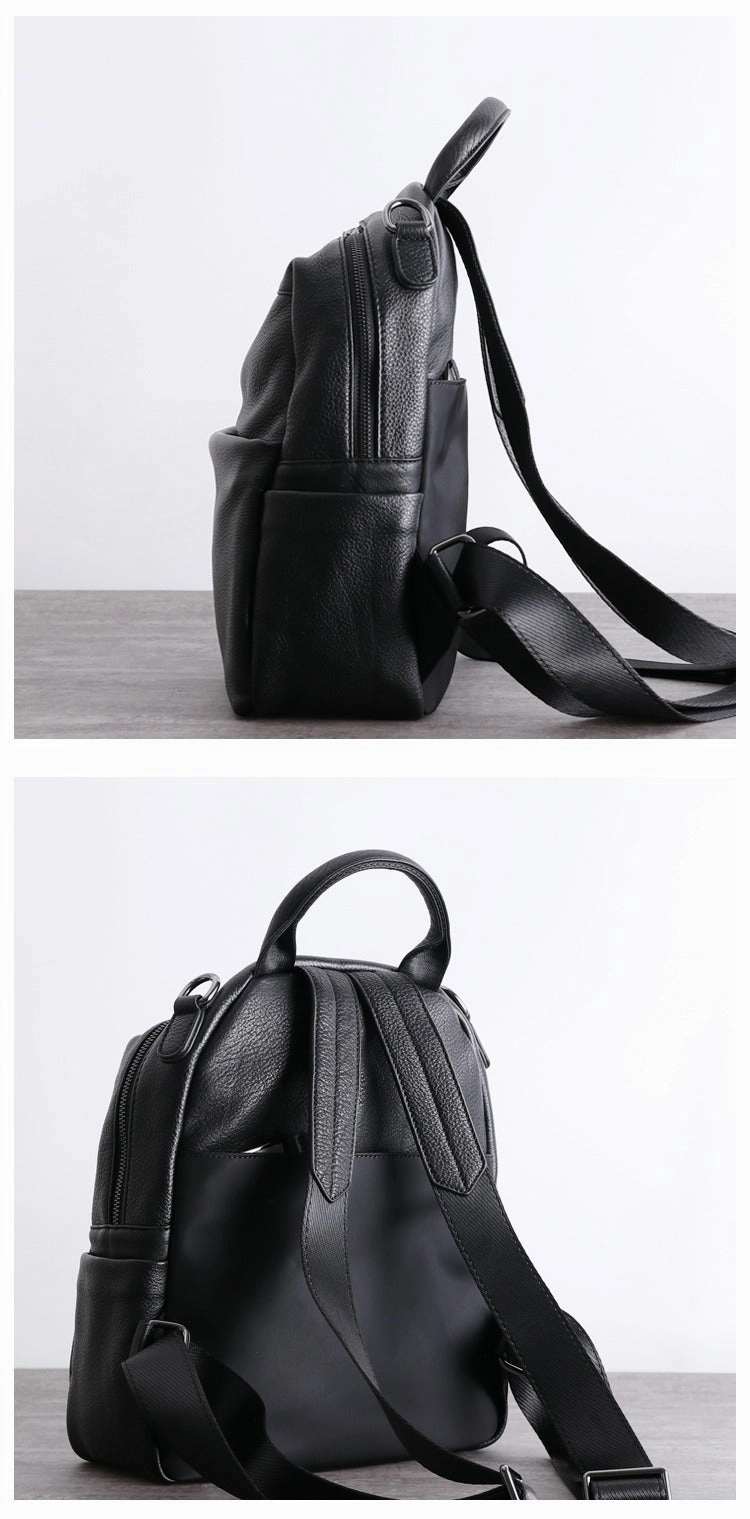 Black Leather School Backpacks Womens Cute College Backpack Purse Black Leather Travel Rucksack for Ladies
