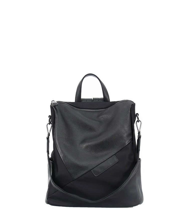 Black Nylon Backpack Womens Convertible Backpacks Purse Nylon Leather Travel Rucksack for Ladies