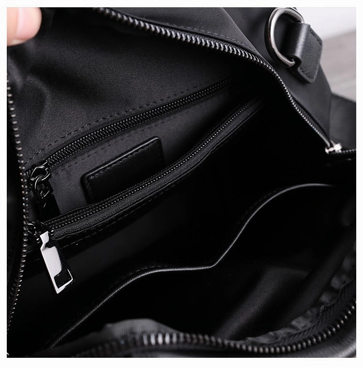 Black Nylon Backpacks Womens Cute School Backpack Purse Black Nylon Leather College Rucksack for Ladies