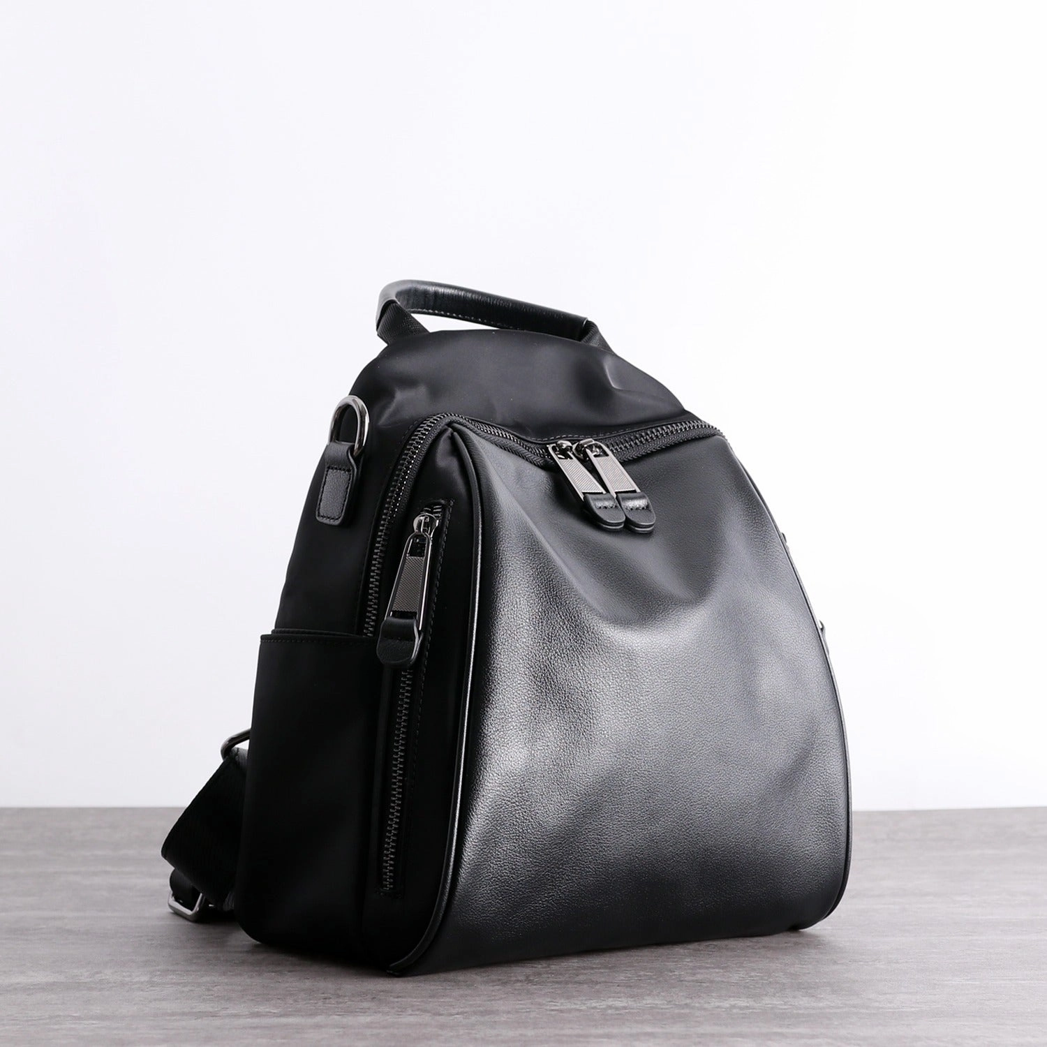 Black Nylon Backpacks Womens Cute School Backpack Purse Black Nylon Leather College Rucksack for Ladies