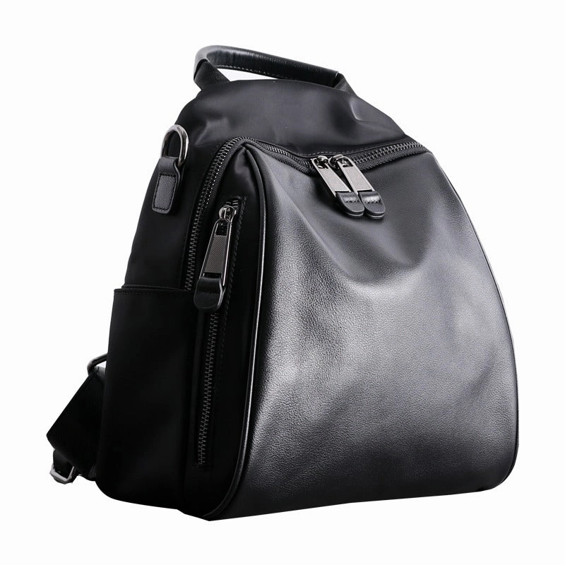 Black Nylon Backpacks Womens Cute School Backpack Purse Black Nylon Leather College Rucksack for Ladies