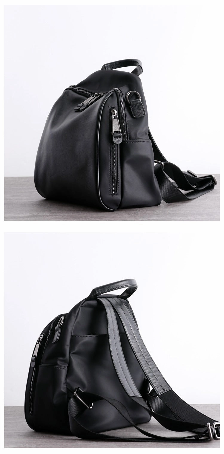 Black Nylon Backpacks Womens Cute School Backpack Purse Black Nylon Leather College Rucksack for Ladies