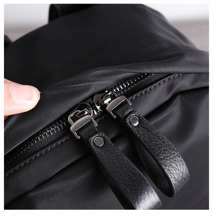 Schwarzer Nylon-Leder Umhängetaschen-Rucksack Damen Schulrucksack Handtasche Nylon-Leder Reiserucksack für Frauen