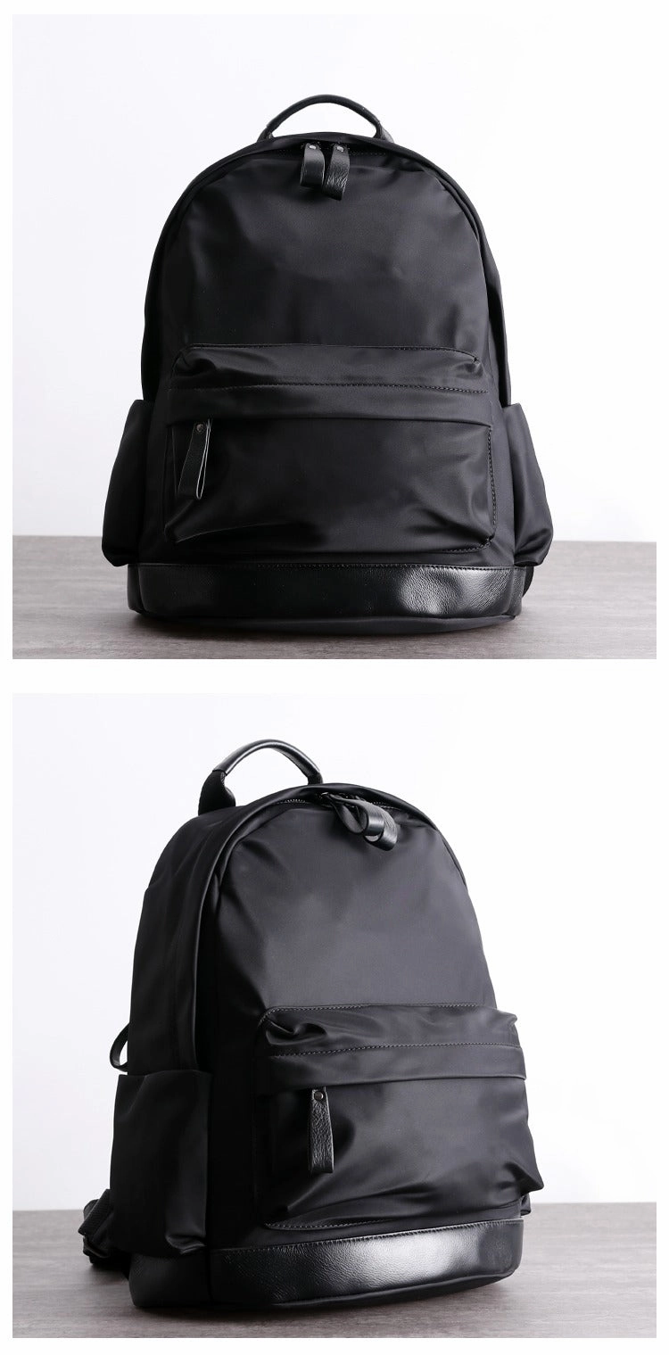 Schwarzer Nylon-Leder Umhängetaschen-Rucksack Damen Schulrucksack Handtasche Nylon-Leder Reiserucksack für Frauen