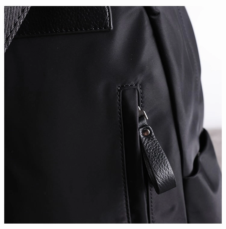 Schwarzer Nylon-Leder Umhängetaschen-Rucksack Damen Schulrucksack Handtasche Nylon-Leder Reiserucksack für Frauen