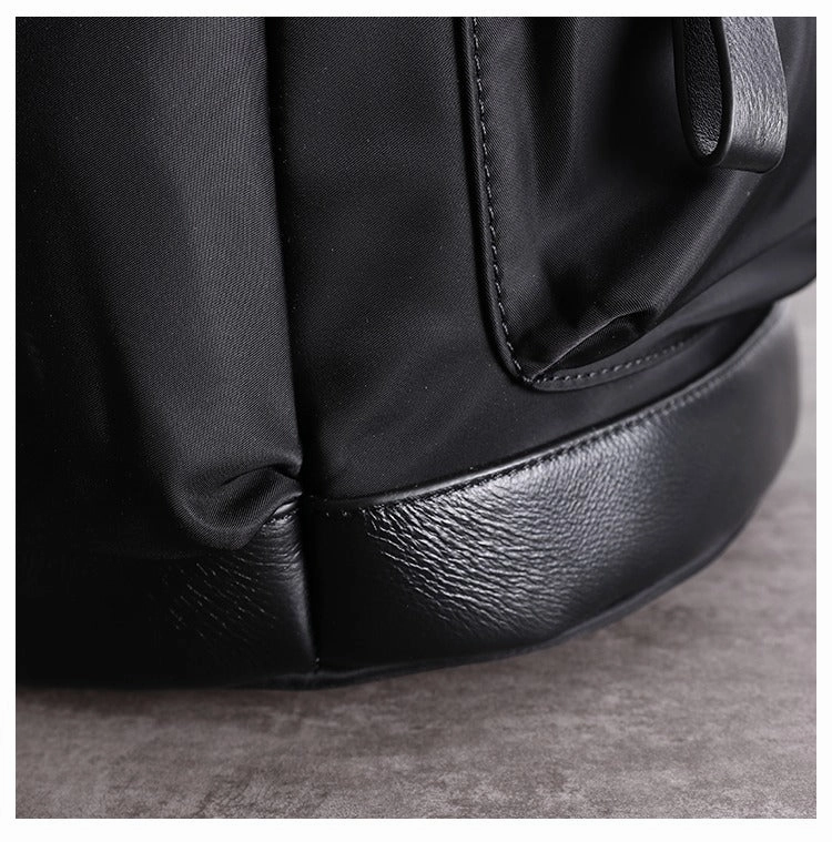 Schwarzer Nylon-Leder Umhängetaschen-Rucksack Damen Schulrucksack Handtasche Nylon-Leder Reiserucksack für Frauen