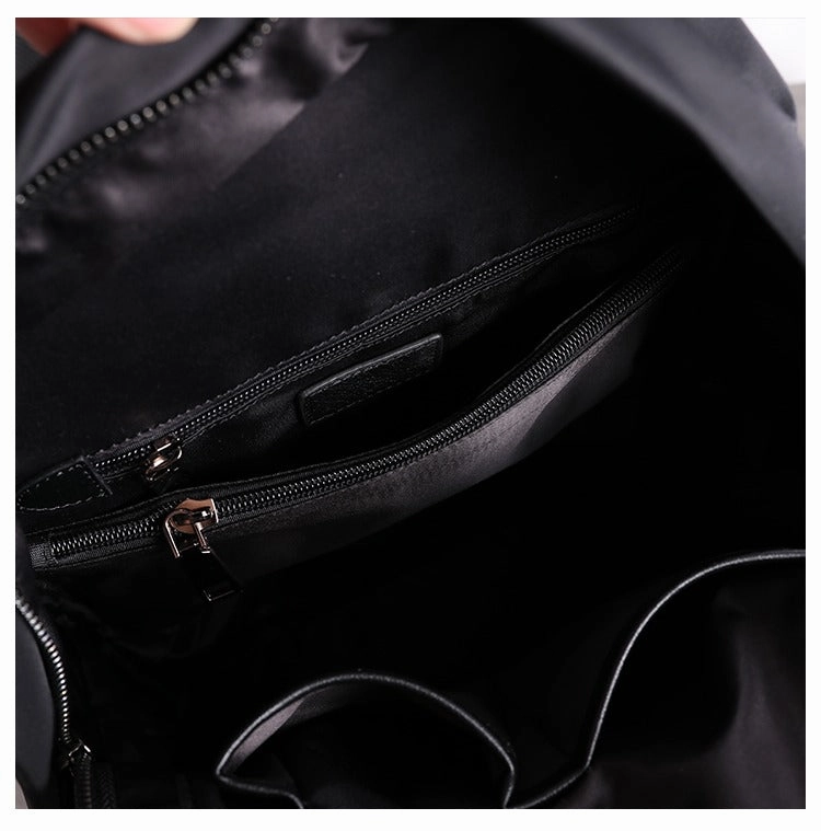 Schwarzer Nylon-Leder Umhängetaschen-Rucksack Damen Schulrucksack Handtasche Nylon-Leder Reiserucksack für Frauen