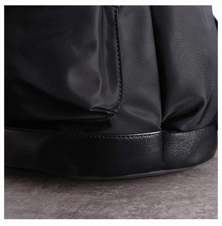 Schwarzer Nylon-Leder Umhängetaschen-Rucksack Damen Schulrucksack Handtasche Nylon-Leder Reiserucksack für Frauen