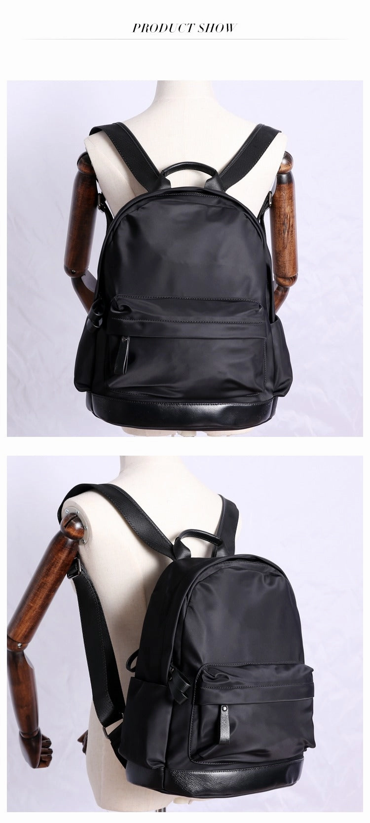 Schwarzer Nylon-Leder Umhängetaschen-Rucksack Damen Schulrucksack Handtasche Nylon-Leder Reiserucksack für Frauen