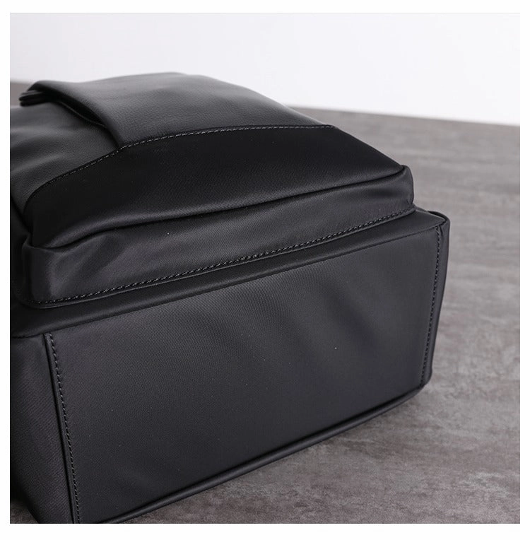 Schwarzer Nylon-Leder Umhängetaschen-Rucksack Damen Kleine Schulrucksäcke Handtasche Nylon-Leder Reiserucksack für Frauen