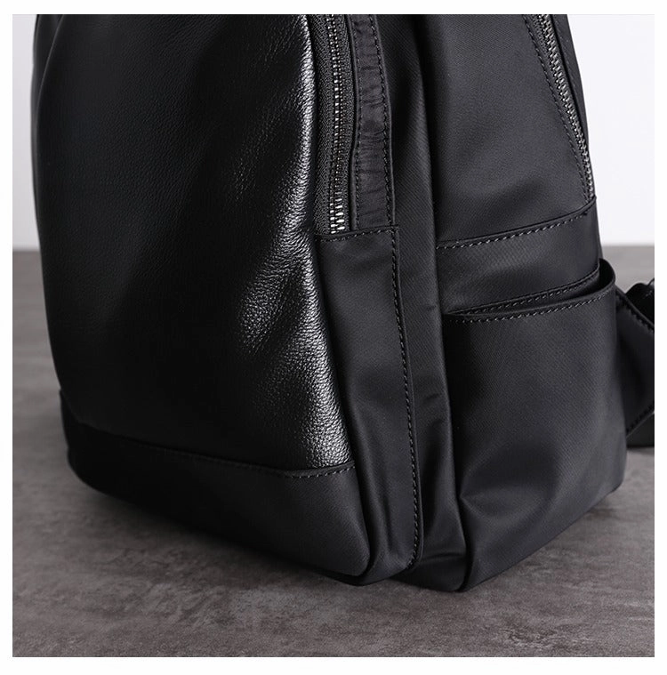 Schwarzer Nylon-Leder Umhängetaschen-Rucksack Damen Kleine Schulrucksäcke Handtasche Nylon-Leder Reiserucksack für Frauen