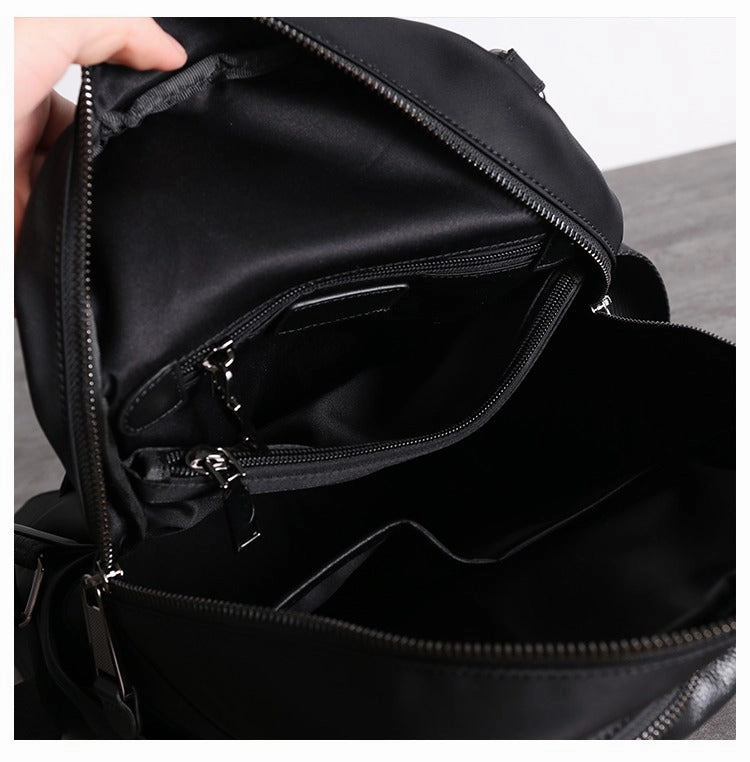 Schwarzer Nylon-Leder Umhängetaschen-Rucksack Damen Kleine Schulrucksäcke Handtasche Nylon-Leder Reiserucksack für Frauen