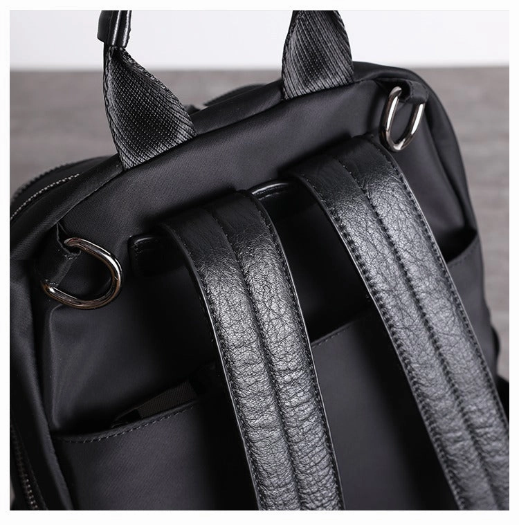 Schwarzer Nylon-Leder Umhängetaschen-Rucksack Damen Kleine Schulrucksäcke Handtasche Nylon-Leder Reiserucksack für Frauen