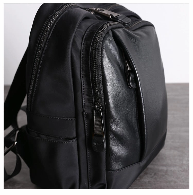Schwarzer Nylon-Leder Umhängetaschen-Rucksack Damen Kleine Schulrucksäcke Handtasche Nylon-Leder Reiserucksack für Frauen
